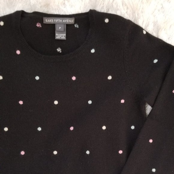 Saks 5th Ave Women's Cashmere Sweater, Black w/ Small Pastels, Petite , New - Picture 1 of 6